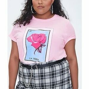 FOREVER 21 LOTERIA LA ROSA PINK SHIRT SIZE SMALL